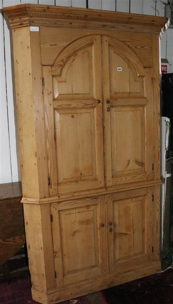 Large standing pine corner cupboard